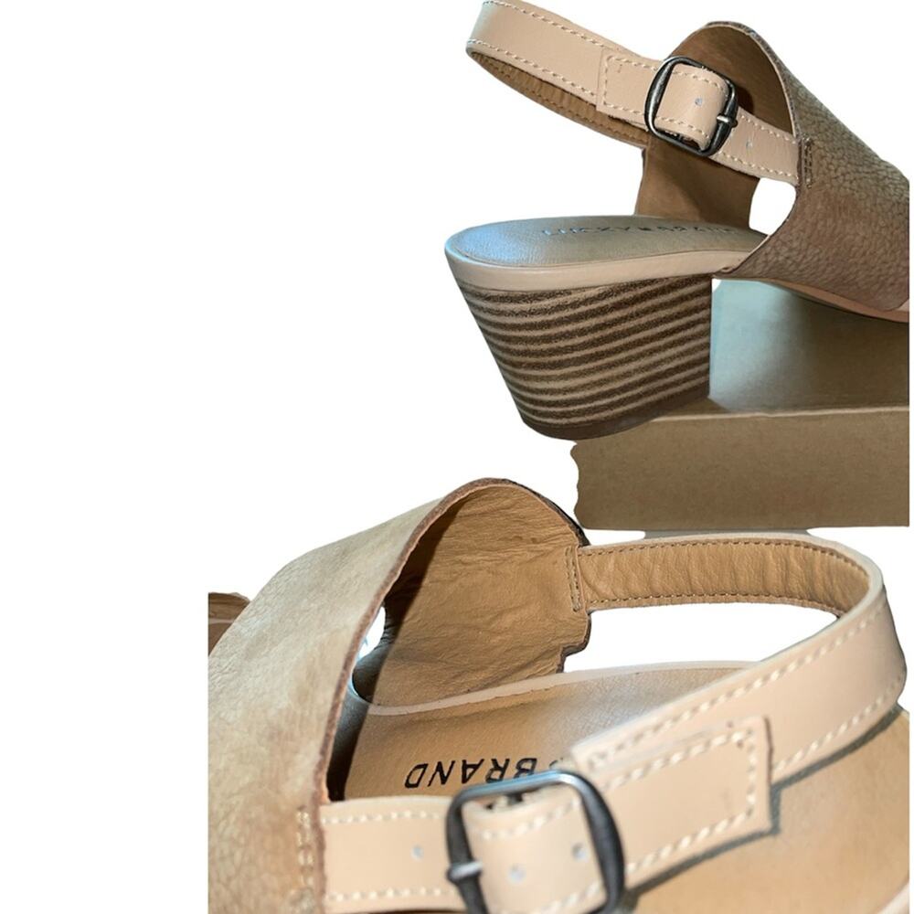 Lucky Brand Gewel Nubuck Cobblestone Leather Block Heel Slingback Sandals size 9 - Picture 5 of 12
